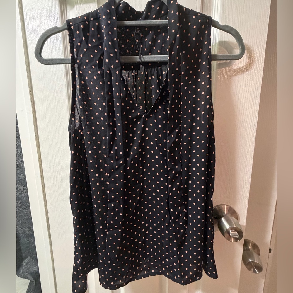Eclair Black Polka Dot Tie-Front Sleeveless Camisole